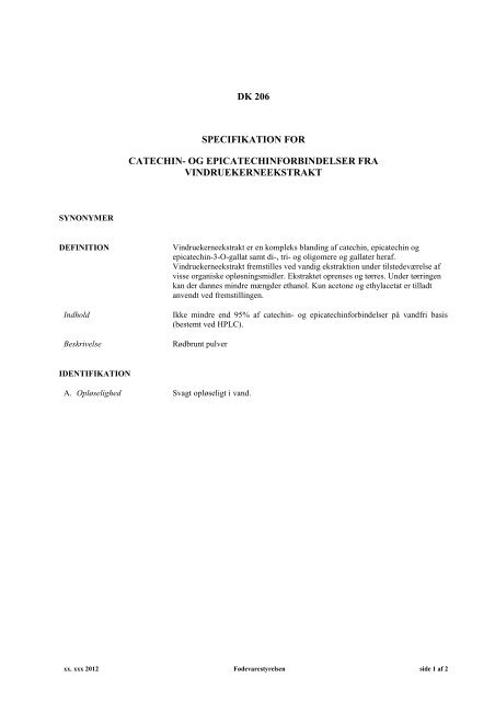 Specifikation for catechin - Fødevarestyrelsen