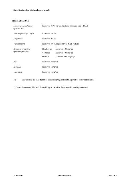 Specifikation for catechin - Fødevarestyrelsen