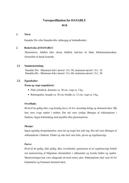 Varespecifikation for Danablu (rev. 12.7.2011) - Fødevarestyrelsen
