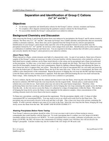 Separation and Identification of Group C Cations - Foothill College