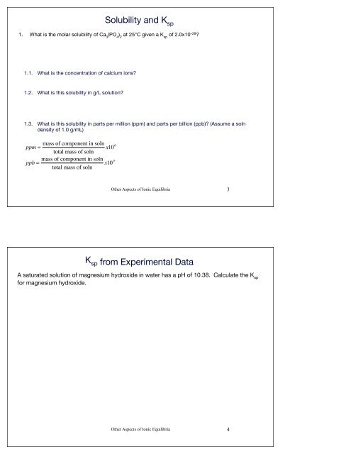 Solubility of Salts - Ksp Ksp Solubility