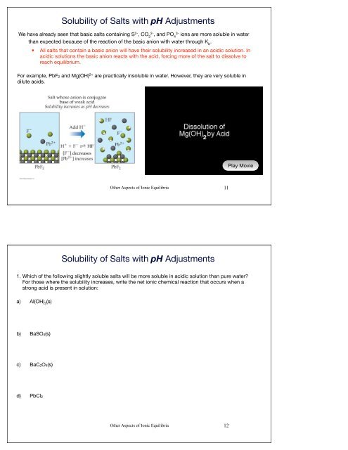 Solubility of Salts - Ksp Ksp Solubility