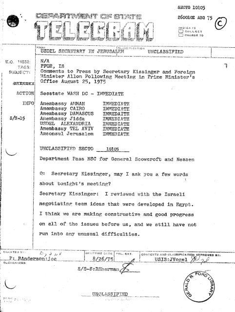 Sinai Disengagement Agreement - Vol. I - Gerald R. Ford ...