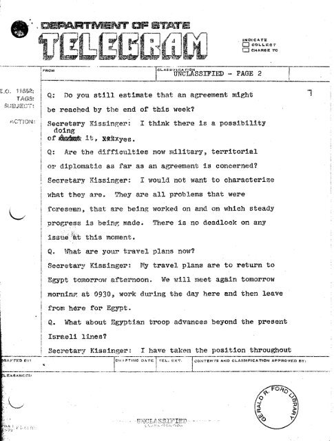 Sinai Disengagement Agreement - Vol. I - Gerald R. Ford ...