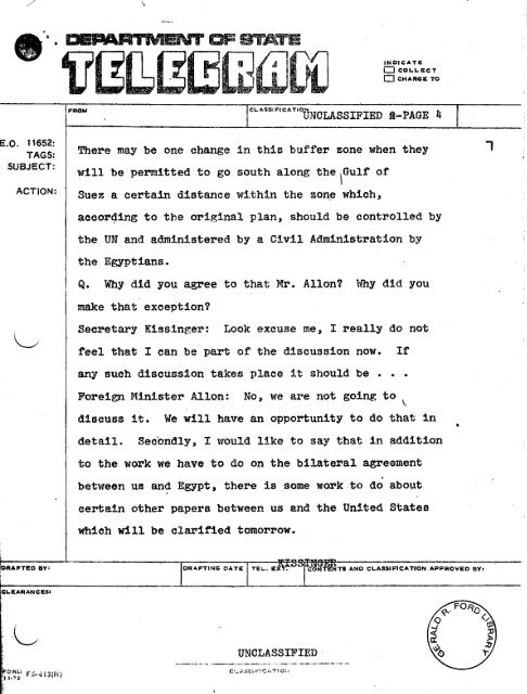 Sinai Disengagement Agreement - Vol. I - Gerald R. Ford ...