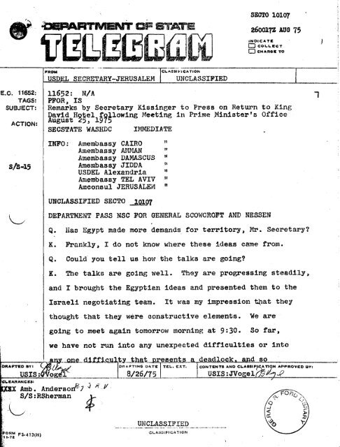 Sinai Disengagement Agreement - Vol. I - Gerald R. Ford ...