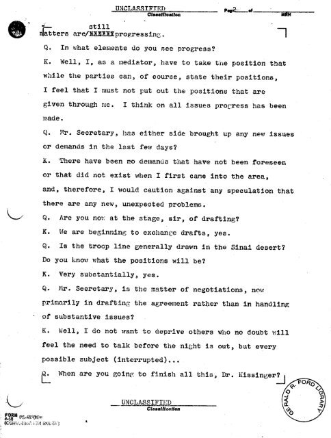 Sinai Disengagement Agreement - Vol. I - Gerald R. Ford ...