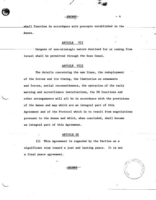 Sinai Disengagement Agreement - Vol. I - Gerald R. Ford ...