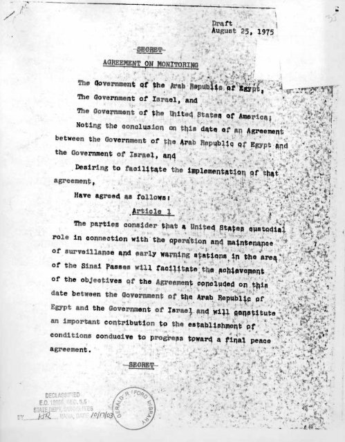 Sinai Disengagement Agreement - Vol. I - Gerald R. Ford ...