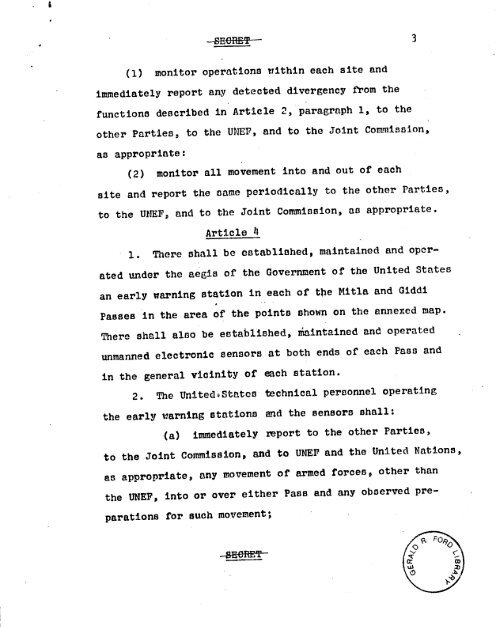 Sinai Disengagement Agreement - Vol. I - Gerald R. Ford ...