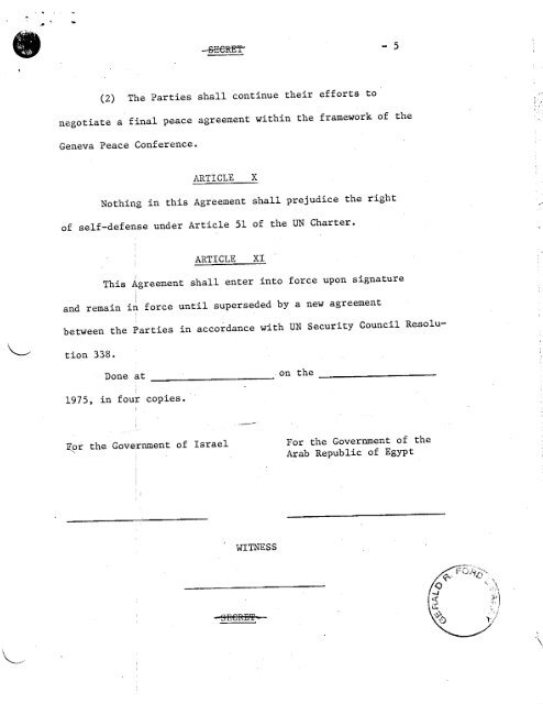 Sinai Disengagement Agreement - Vol. I - Gerald R. Ford ...