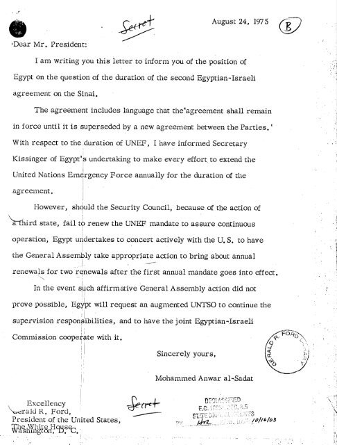 Sinai Disengagement Agreement - Vol. I - Gerald R. Ford ...