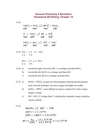 General Chemistry II Recitation Homework #4 Ebbing: Chapter 15