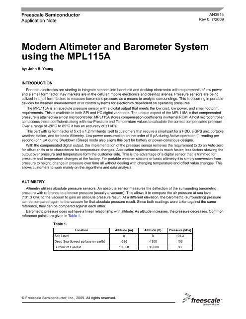 AN3914, Modern Altimeter and Barometer System using ... - Freescale