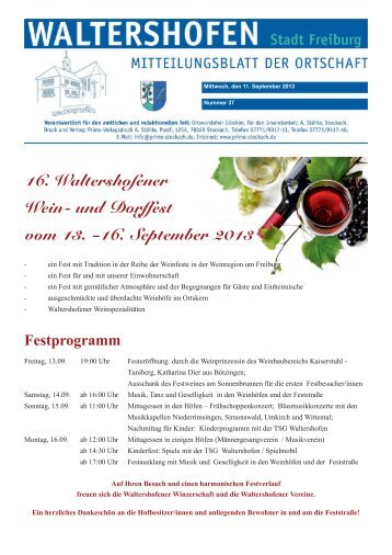 16. Waltershofener Wein- und Dorffest vom 13. –16. September 2013
