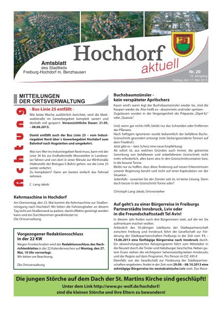 Hochdorf aktuell KW 20 vom 17.05.2013 - Stadt Freiburg im Breisgau