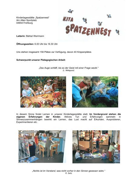 Kindertagesstätte „Spatzennest“ Am Alten Sportplatz ... - Frohburg