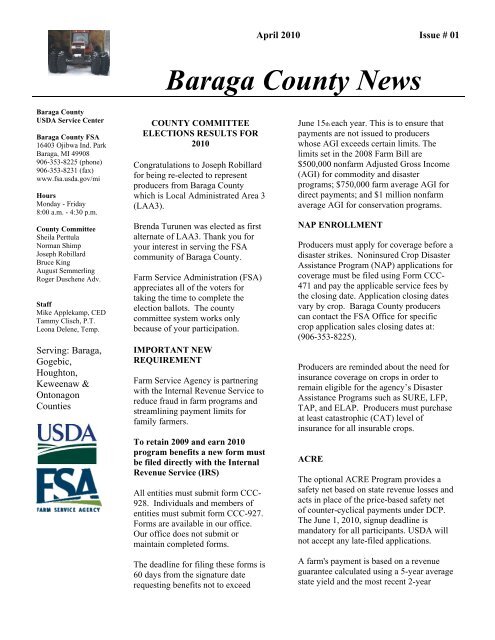 Baraga County News - USDA Farm Service Agency