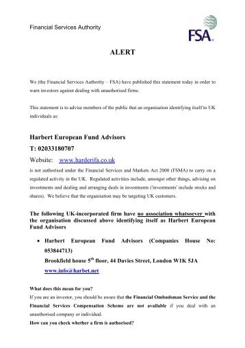 Harbert European Fund Advisors - Financial Services Authority