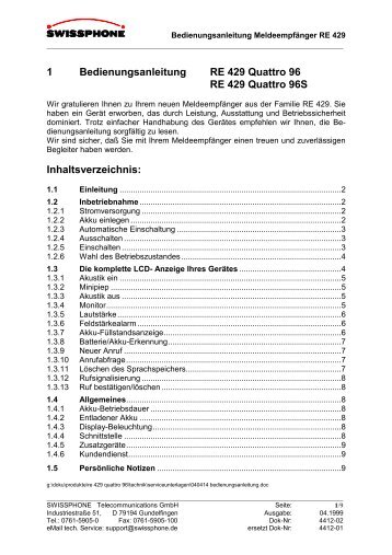 Bedienungsanleitung RE 429, Quattro96 und Quattro96 S