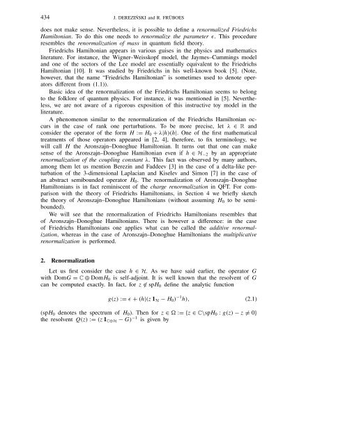 RENORMALIZATION OF THE FRIEDRICHS HAMILTONIAN 1 ...