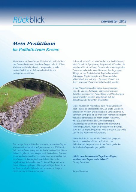 newsletter 2013 - förderverein palliative care, krems