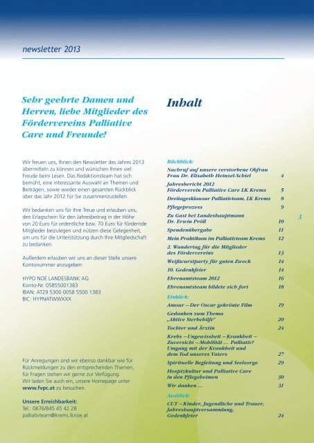 newsletter 2013 - förderverein palliative care, krems