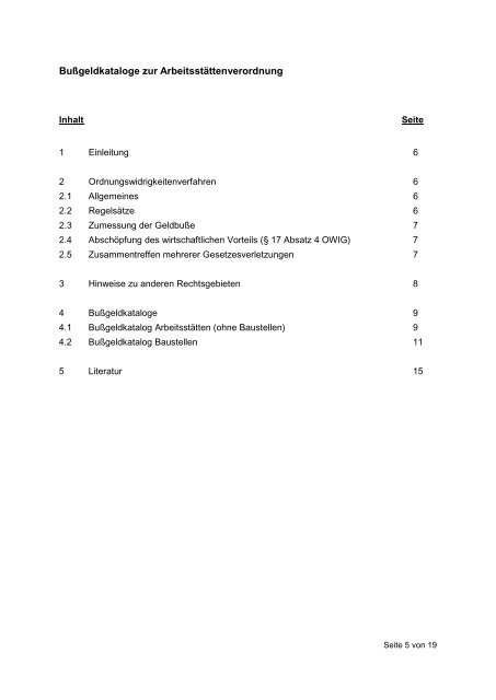 Bußgeldkataloge zur Arbeitsstättenverordnung LV 56