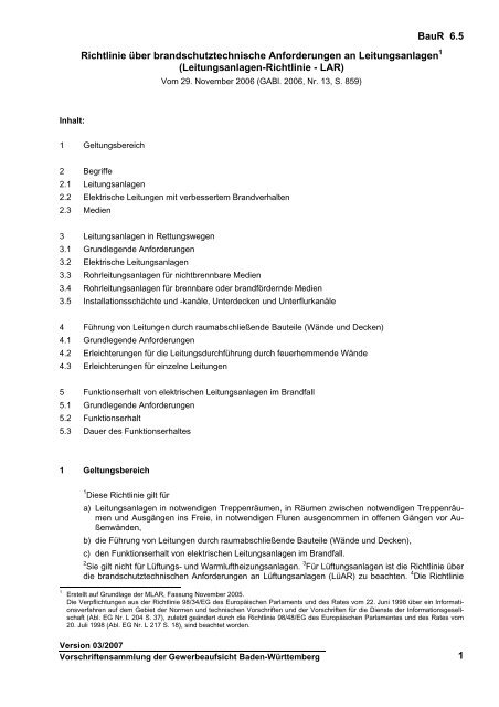 BauR 6.5 1 Richtlinie über brandschutztechnische Anforderungen ...