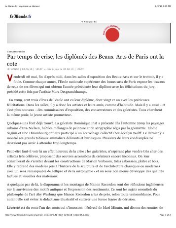 Dagen in Le Monde, June 3, 2010 - Galerie Jocelyn Wolff