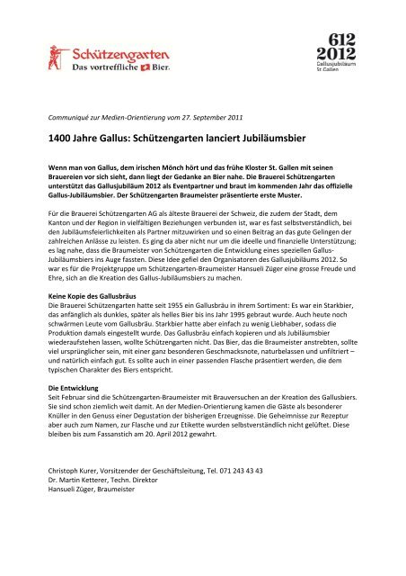 1400 Jahre Gallus: Schützengarten lanciert Jubiläumsbier