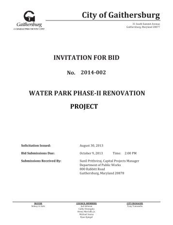 Solicitation Document - Invitation for Bid No. 2014-002 - City of ...