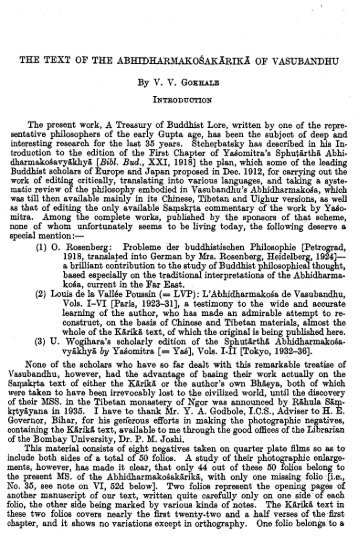 Sanskrit Text of the Abhidharmakośakārikā.Gokhale ... - Gampo Abbey