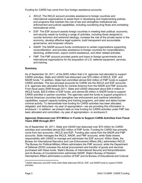 Status of Funding for the Central America Regional Security Initiative