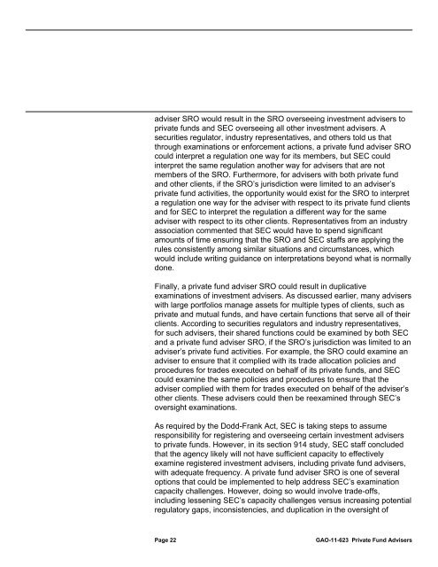 GAO-11-623 Private Fund Advisers: Although a Self-Regulatory ...