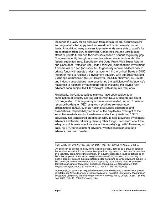 GAO-11-623 Private Fund Advisers: Although a Self-Regulatory ...