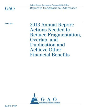 GAO-13-279SP, 2013 Annual Report - US Government ...