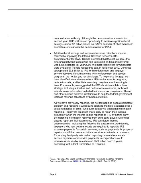 GAO-13-279SP, 2013 Annual Report - US Government ...