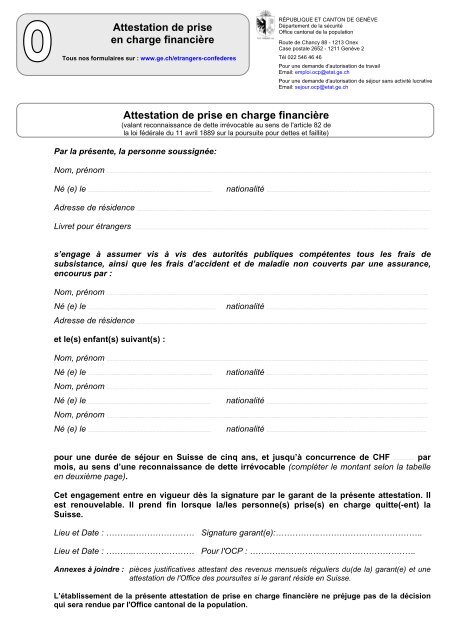 Attestation de prise en charge financière ... - Etat de Genève