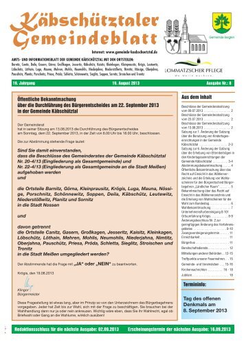 Käbschütztaler Gemeindeblatt - Gemeinde Käbschütztal