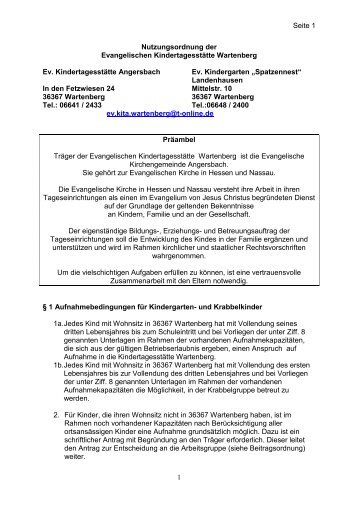Seite 1 1 Nutzungsordnung der Evangelischen ... - Wartenberg