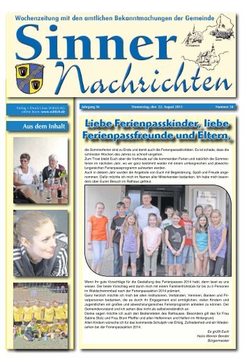 Liebe Ferienpasskinder, liebe Ferienpassfreunde ... - Gemeinde Sinn