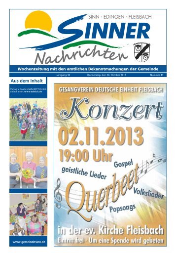 Sinner Nachrichten Nr. 43 vom 24.10.2013 - Gemeinde Sinn