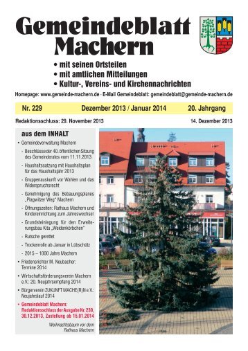 Amtsblatt Nr. 229 Dezember 2013 - Gemeinde Machern