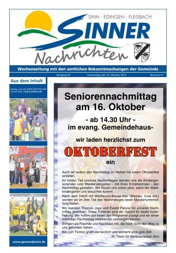 Sinner Nachrichten Nr. 41 vom 10.10.2013 - Gemeinde Sinn