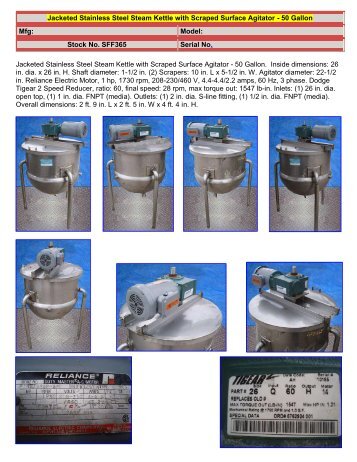 Jacketed Stainless Steel Steam Kettle with Scraped Surface Agitator ...