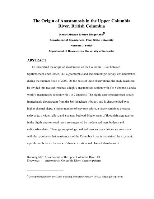 Origin of Anastomosis in the Upper Columbia River - Department of ...