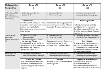 Pädagogische Perspektive Kursprofil I Kursprofil II Kursprofil III