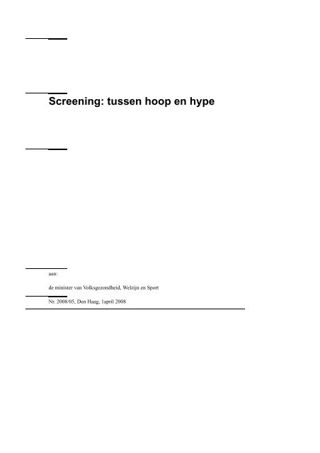 screening tussen hoop en hype.book - Gezondheidsraad