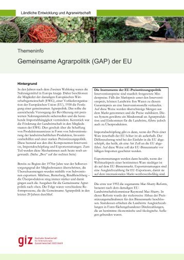 Gemeinsame Agrarpolitik (GAP) der EU - GIZ